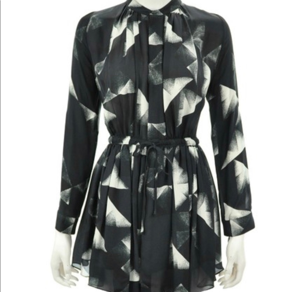 Intermix black and white print silk button down mini dress